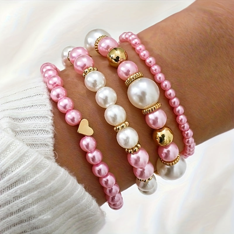Elegantes Perlenherz-Armband-Set