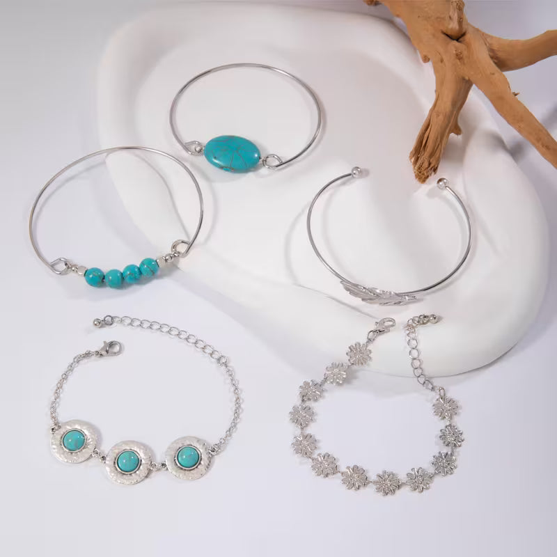Türkis Feder Armband-Set