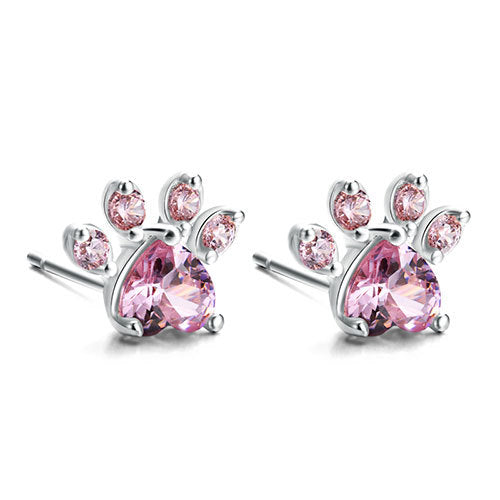 Roségoldenes Pfoten-Schmuckset – 4 Teile mit Zirkonia-Herz (Ring, Halskette, Ohrringe, Armband)