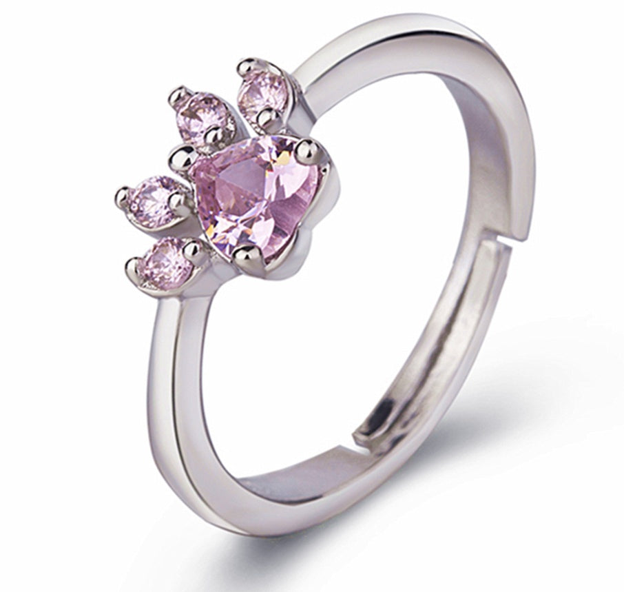 Roségoldenes Pfoten-Schmuckset – 4 Teile mit Zirkonia-Herz (Ring, Halskette, Ohrringe, Armband)