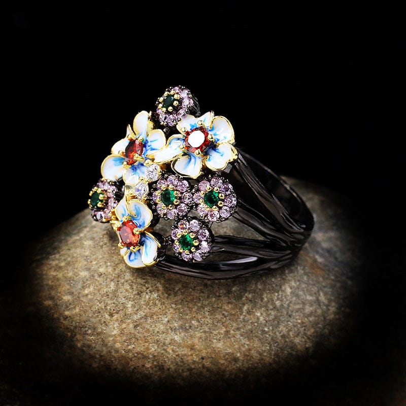 Farbenfroher Emaille Blumengartenring