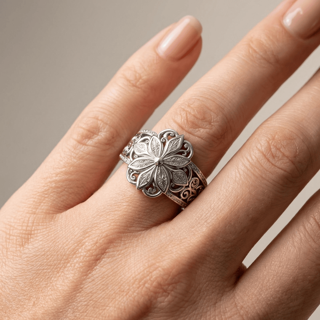 Silberner Blumen-Zirkonring