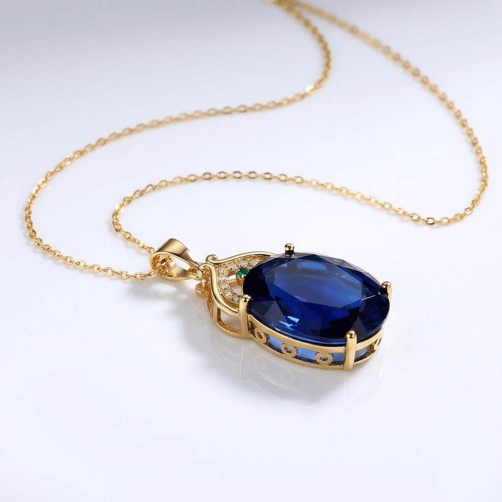 Gold Blautopas Vintage Halskette