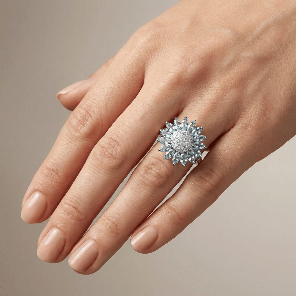 Silber Blautopas Blumenring