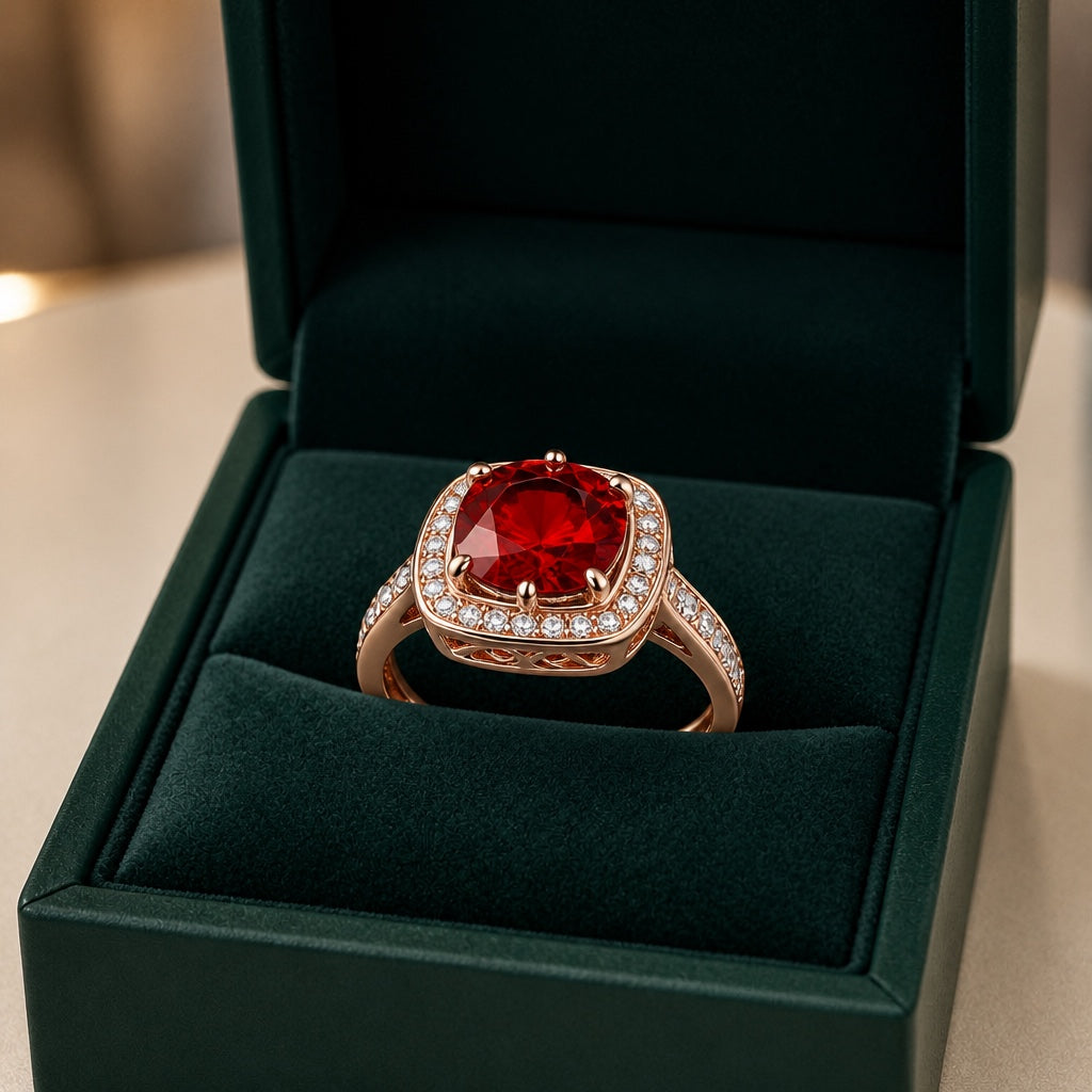 Eleganter Rubin-Halo-Goldring