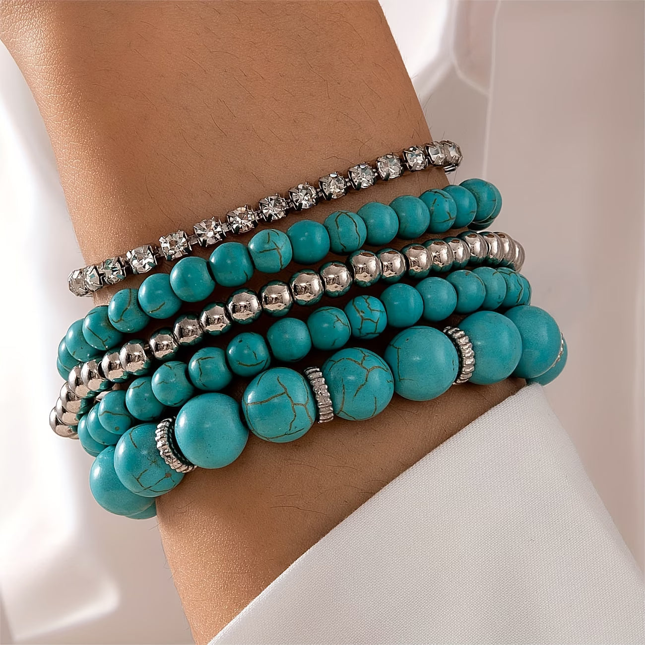 Großes Türkis Perlenarmband-Set (5 Stück)