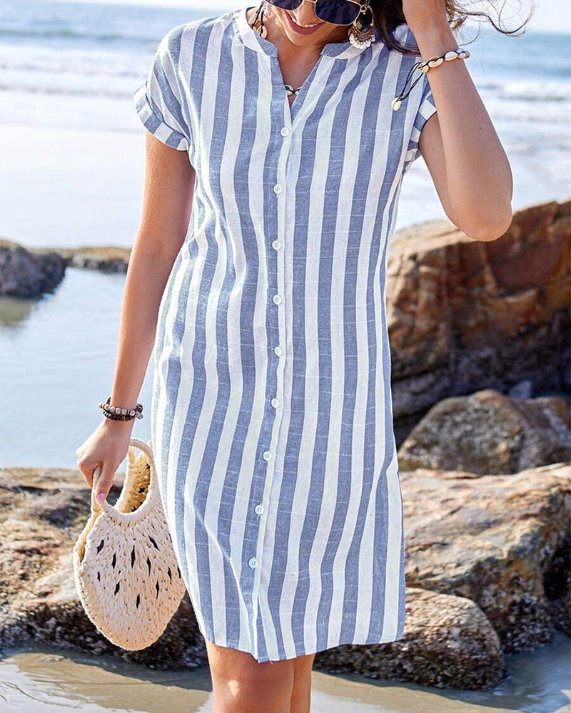 Martine™ - Elegant Striped Shirt Dress