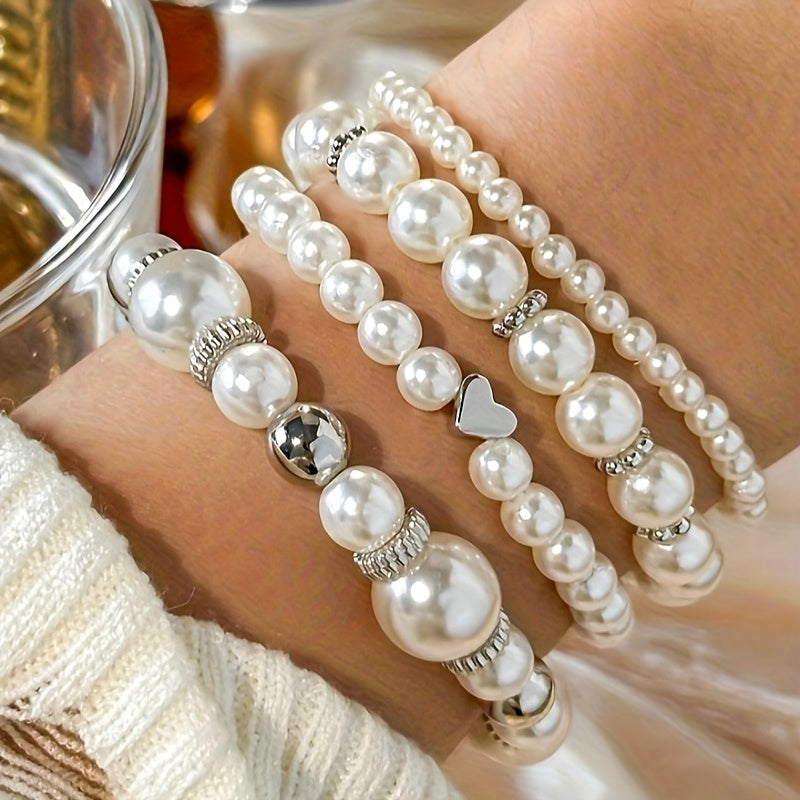 Elegantes Perlenherz-Armband-Set