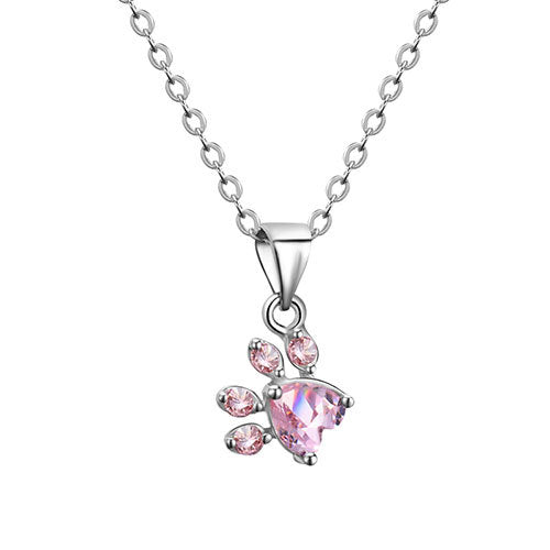 Roségoldenes Pfoten-Schmuckset – 4 Teile mit Zirkonia-Herz (Ring, Halskette, Ohrringe, Armband)