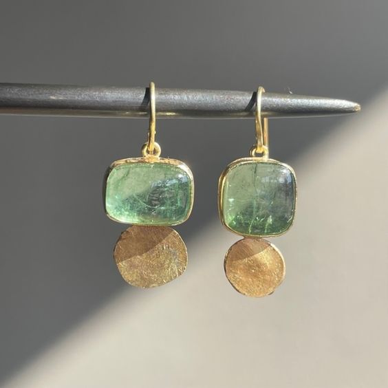 Vintage Grüne Goldene Glas Ohrringe