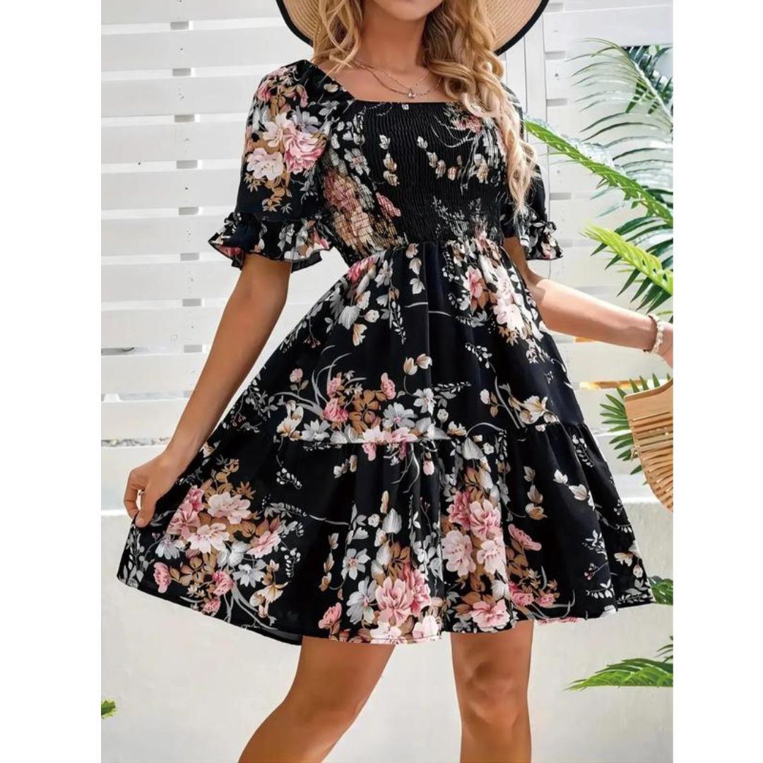Isolde™ – Vintage Floral Flounce Sleeve Summer Dress