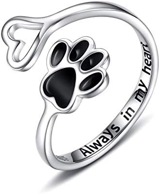 Handgefertigter Pfoten- & Herzring – Verstellbar aus 925 Sterling Silber