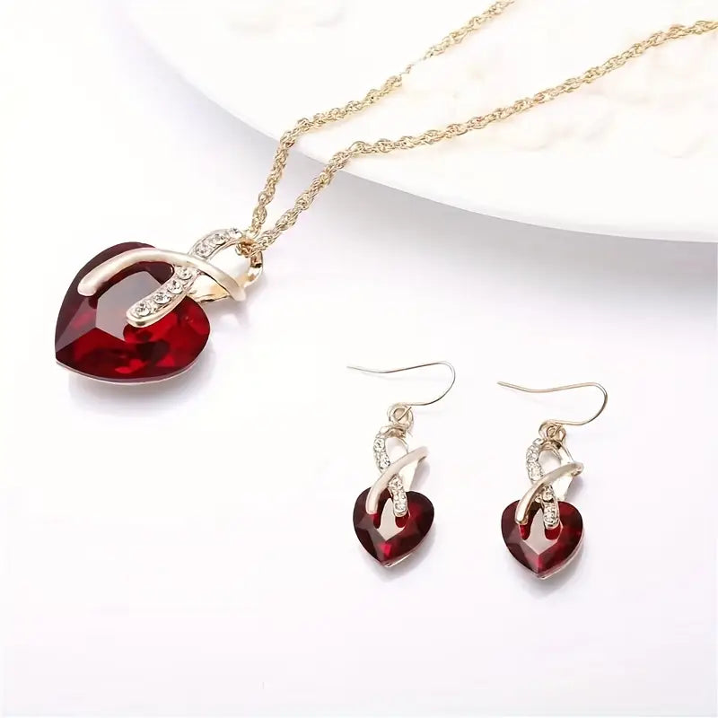 Elegantes Schmuckset in Karmesinrot und Gold