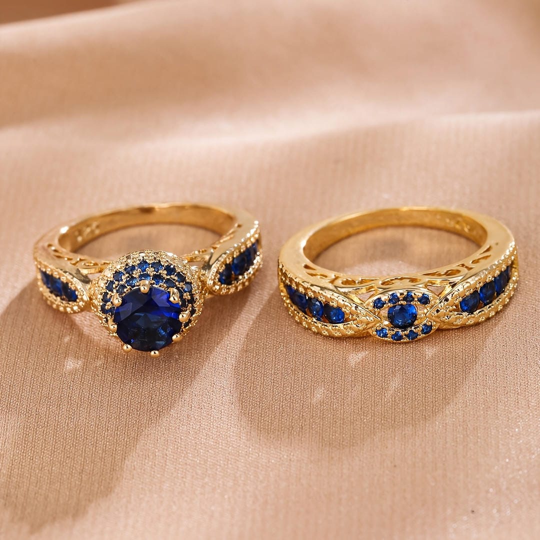 Victoria vergoldeter Saphir Ring-Set