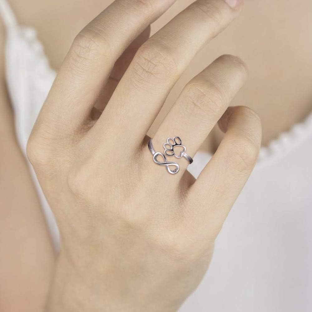 Handgefertigter Pfoten- & Herzring – Verstellbar aus 925 Sterling Silber