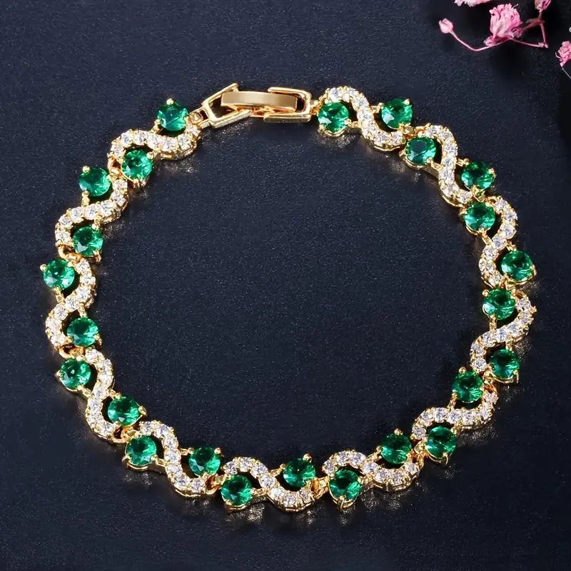 Elegantes Smaragd-Wellenarmband