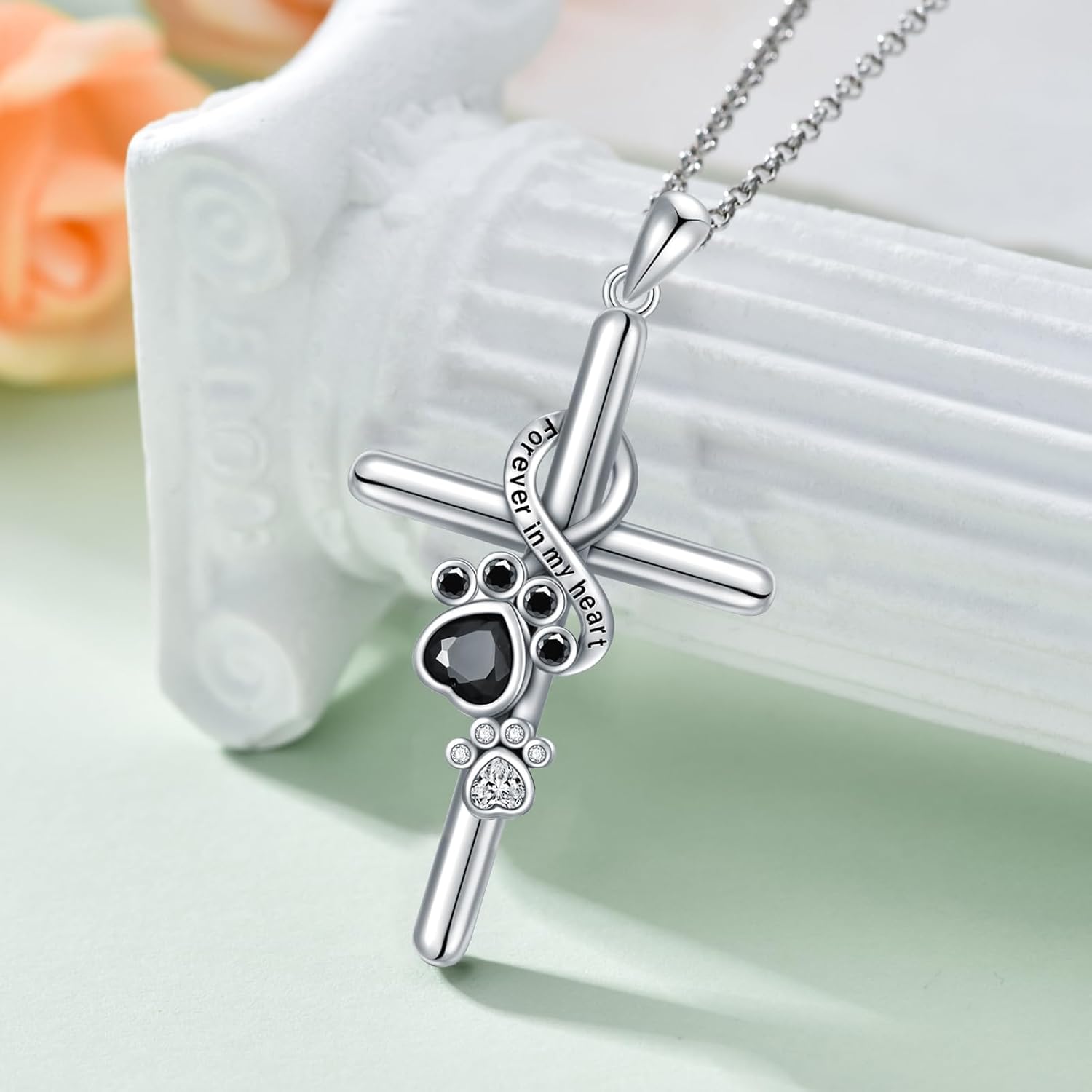 925 Sterling Silber Pfote & Kreuz Halskette