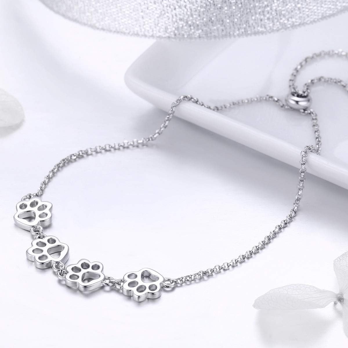 Sterling Silber Pfotenabdruck-Armband – Verstellbare Passform