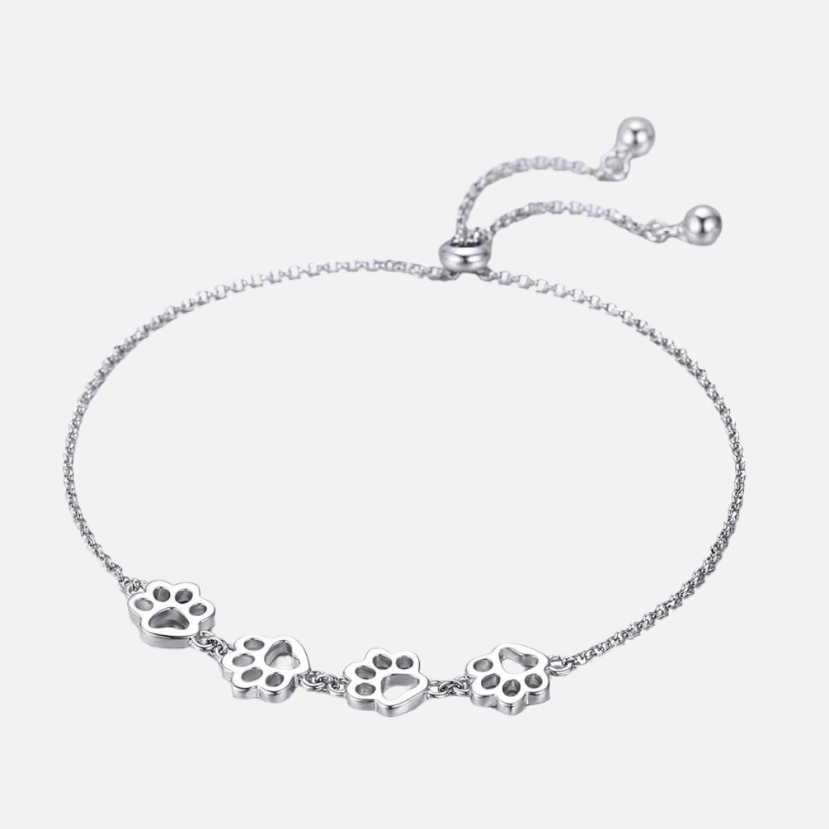 Sterling Silver Paw Print Bracelet – Adjustable Fit