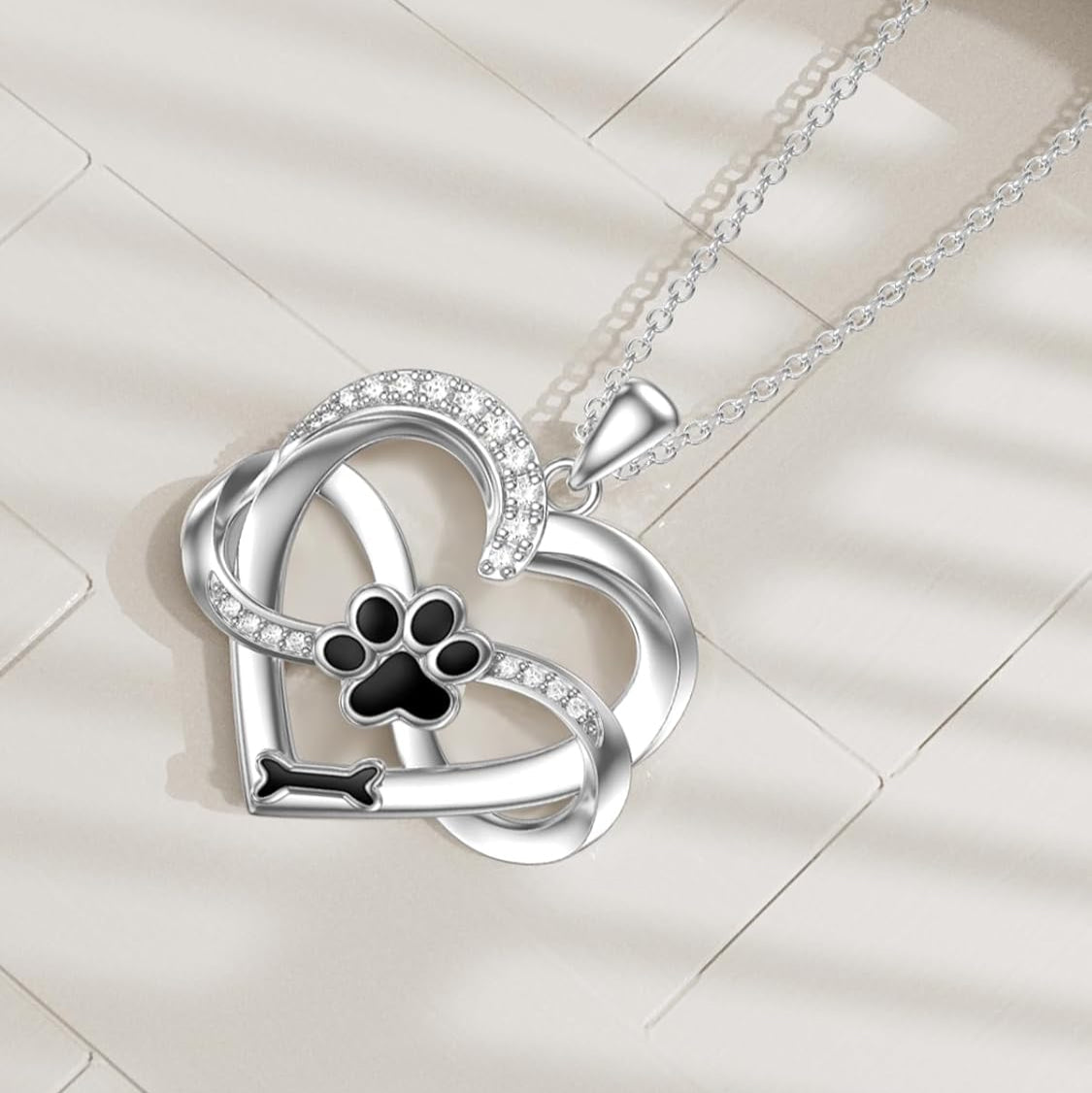 Infinity Herz & Pfote Halskette aus 925 Sterling Silber mit Zirkonia
