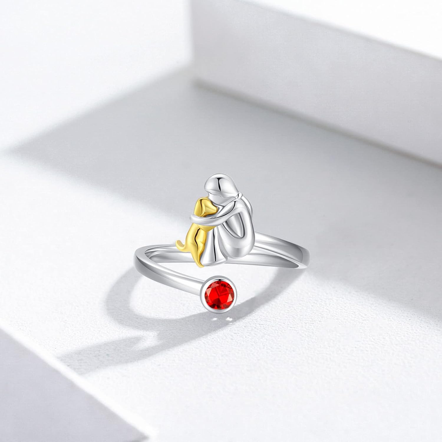 Sterling Silber Hund & Mädchen Ring – Verstellbar und Symbolisch