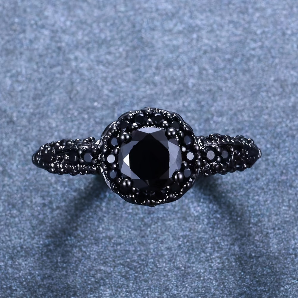 Eleganter schwarzer Vintage Zirkonia Ring