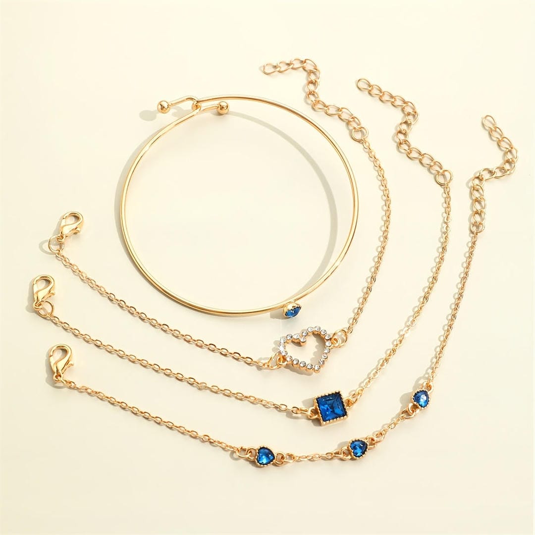 Saphir Goldene Herzen Armband-Set