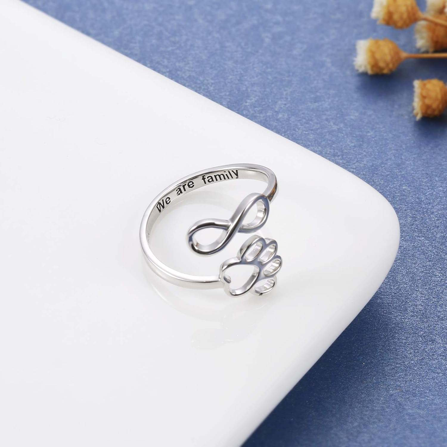 Handgefertigter Pfoten- & Herzring – Verstellbar aus 925 Sterling Silber