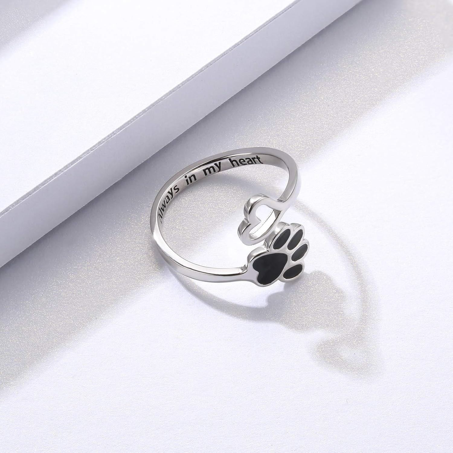 Handgefertigter Pfoten- & Herzring – Verstellbar aus 925 Sterling Silber