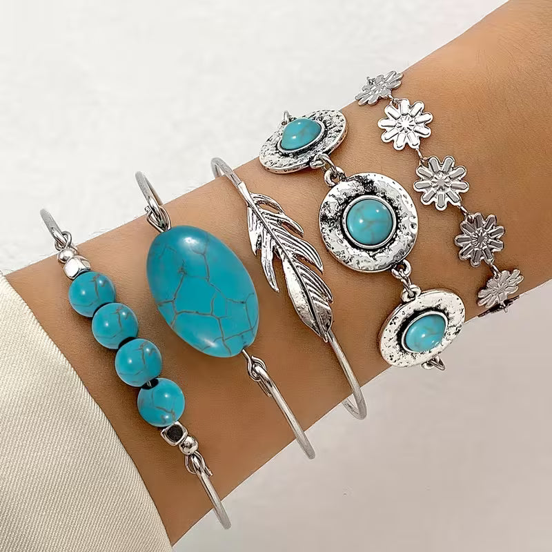Türkis Feder Armband-Set