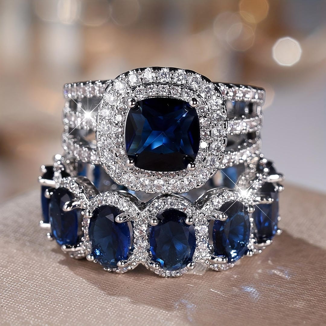 Saphir Halo Stapelring-Set