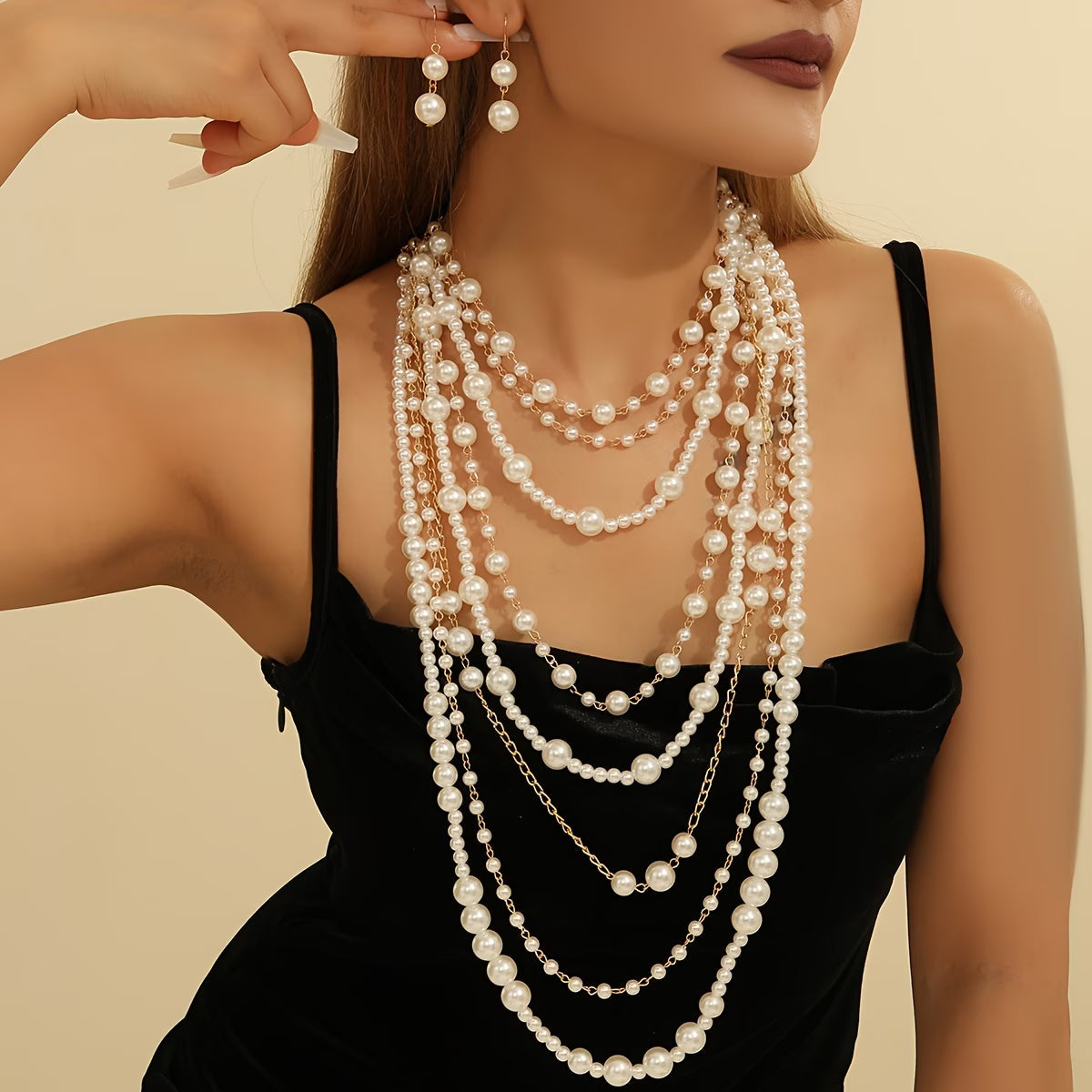 Boho Mehrlagiges Perlen Statement Set