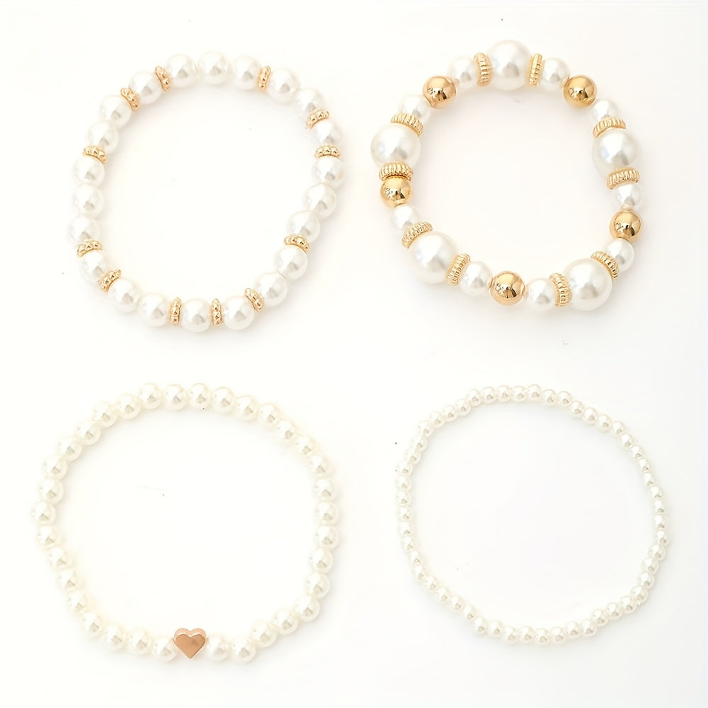 Elegantes Perlenherz-Armband-Set