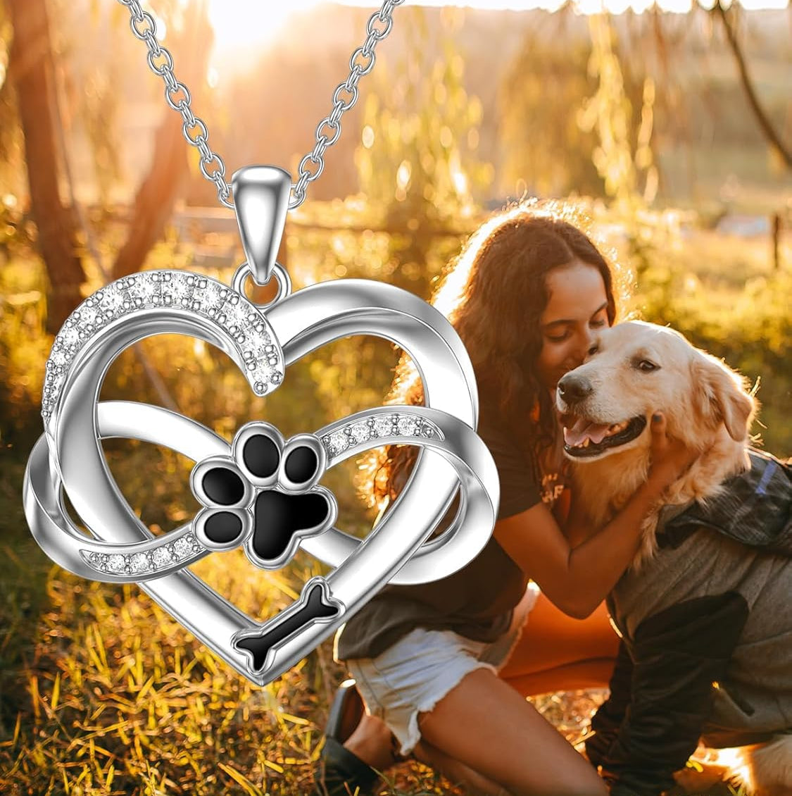 Infinity Herz & Pfote Halskette aus 925 Sterling Silber mit Zirkonia