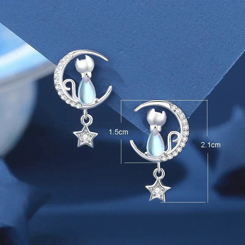 925 Sterling Silber Mond & Stern Katzenohrringe mit Zirkon