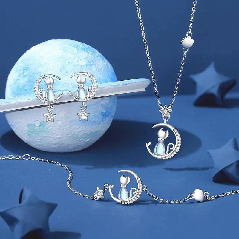 925 Sterling Silber Mond & Stern Katzenohrringe mit Zirkon