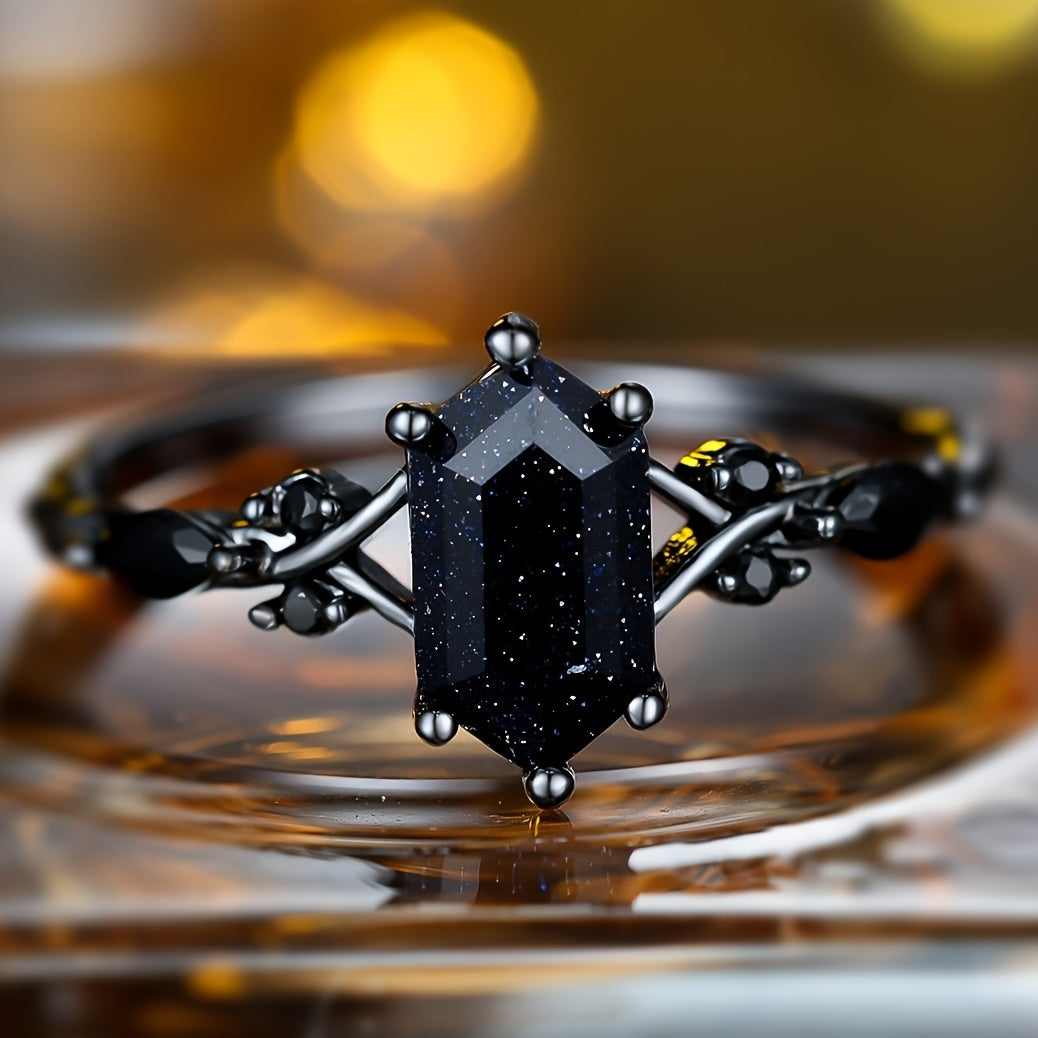 Eleganter Ring aus schwarzem Kristall