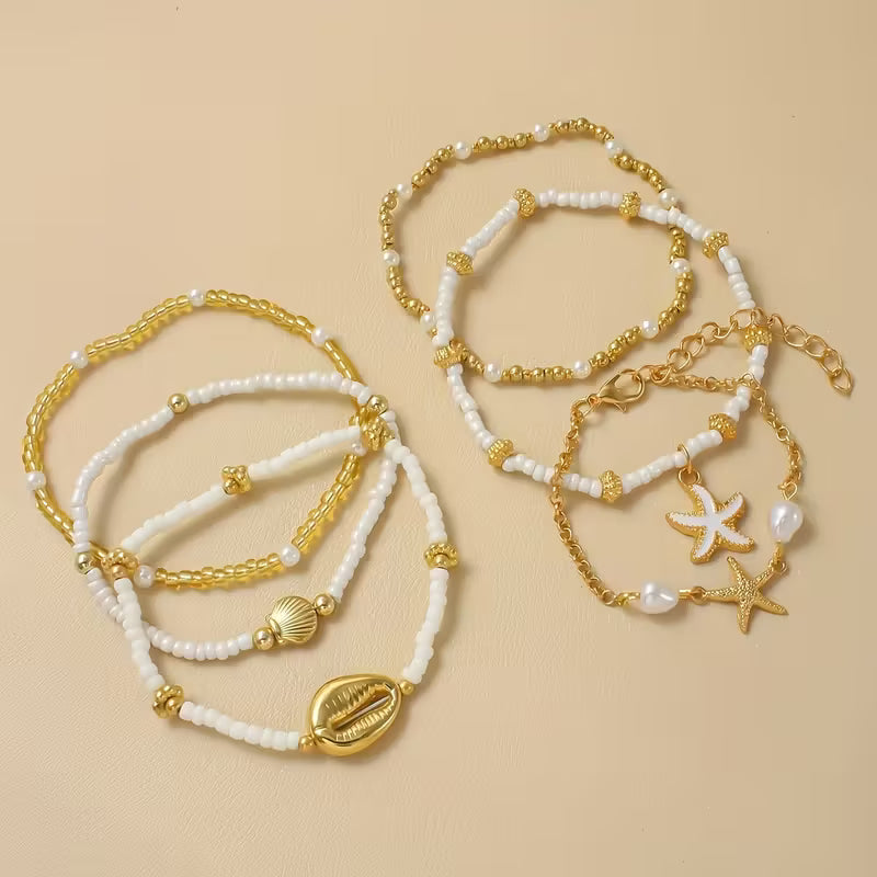 Küsten-Gold- und Perlen-Armband-Set aus 6