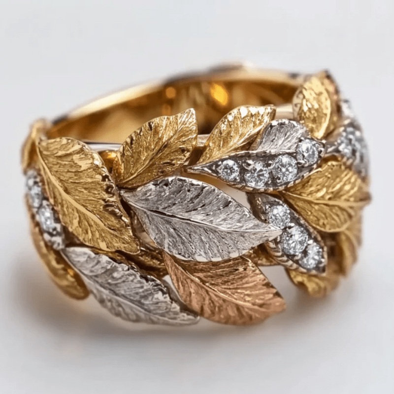 Einzigartiger Blatt- & Zirkonia-Ring