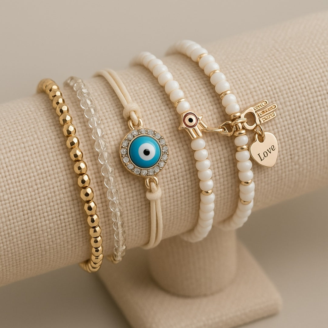 Elegantes Gold Hamsa Armband-Set