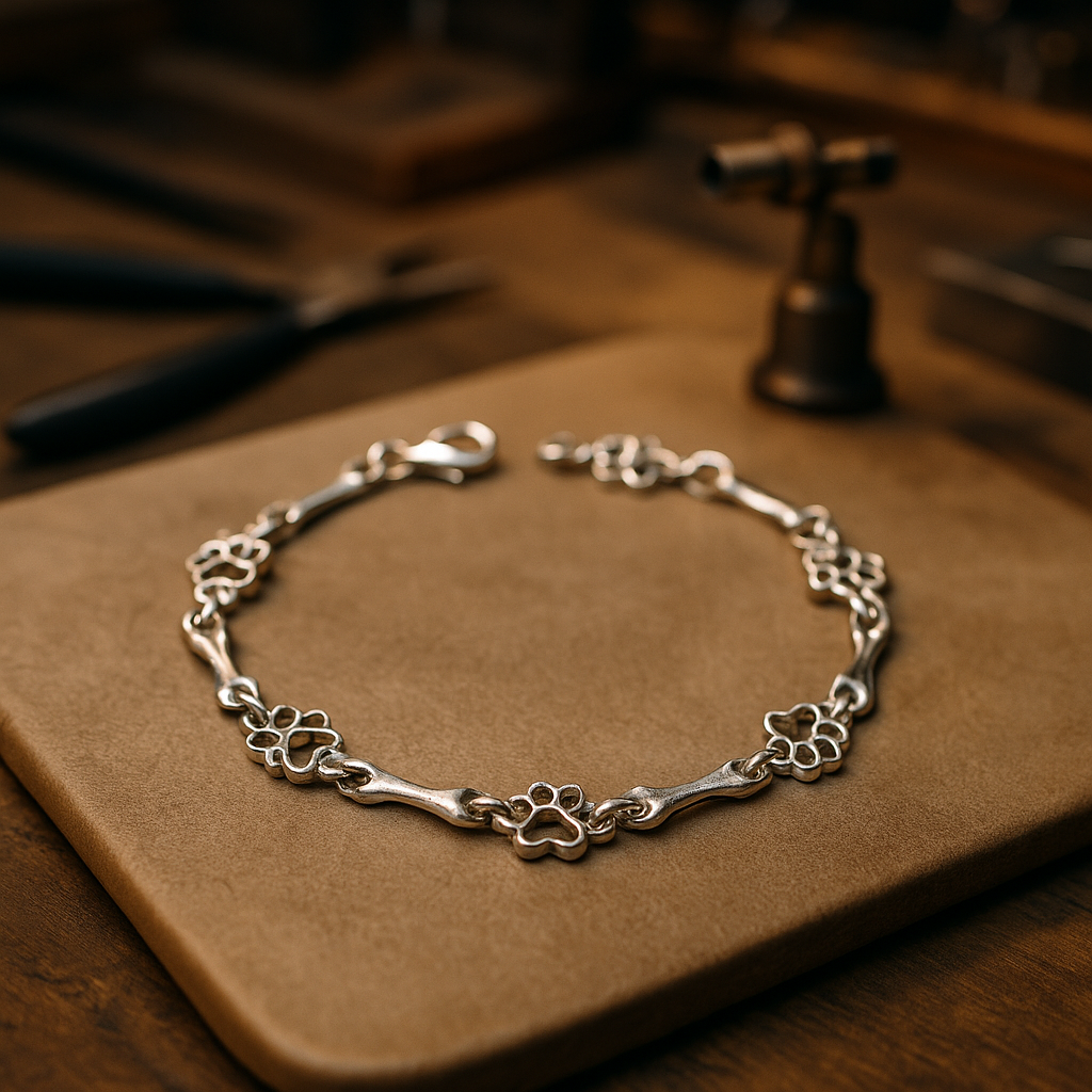 Limitierte Auflage Pure Silber Hundepfote und Knochen Charms Armband