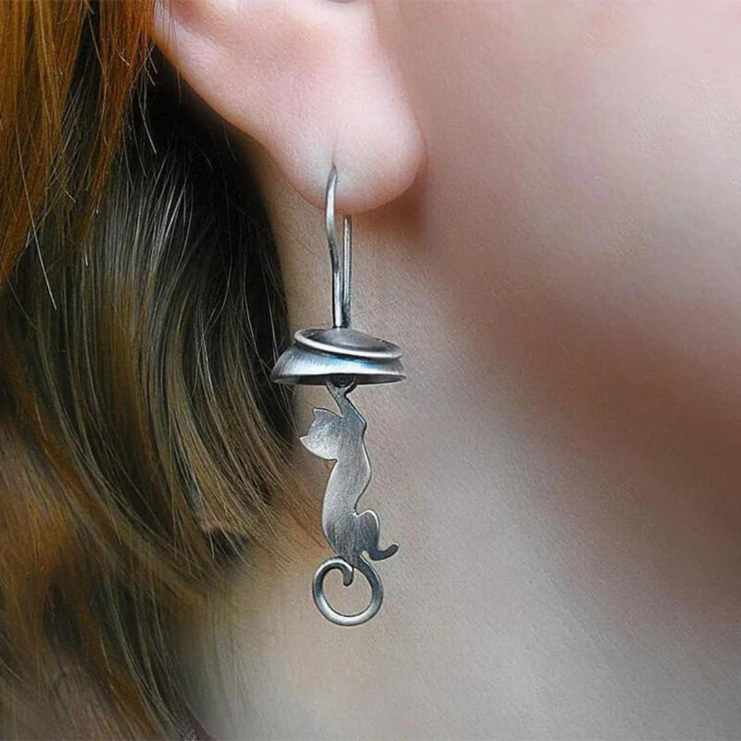 Sterling Silber Boho Katze Anhänger Ohrringe