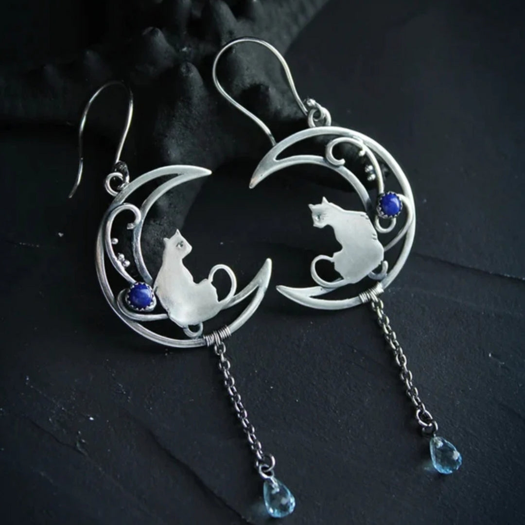Blaue Zirkonia Katzen Boho Ohrringe aus Sterlingsilber
