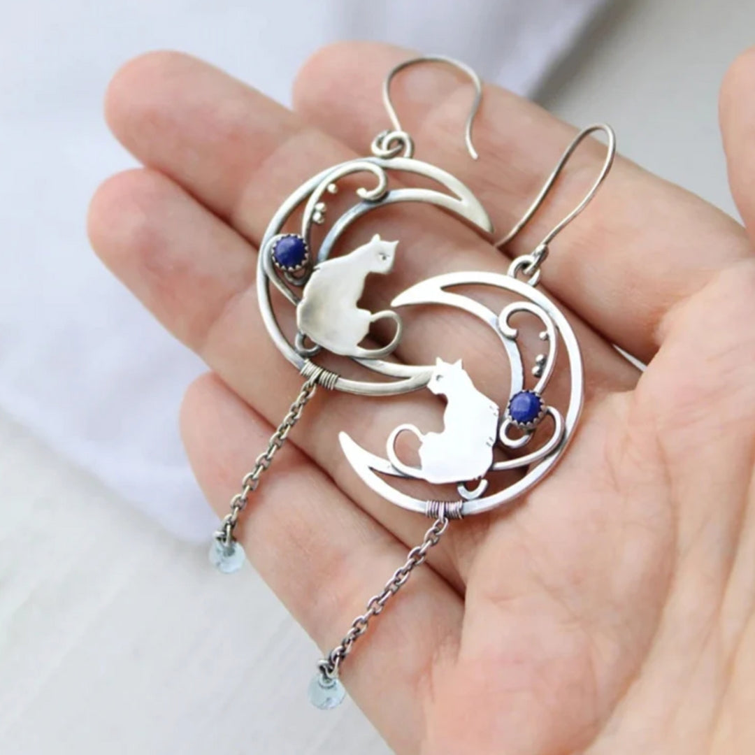 Blaue Zirkonia Katzen Boho Ohrringe aus Sterlingsilber