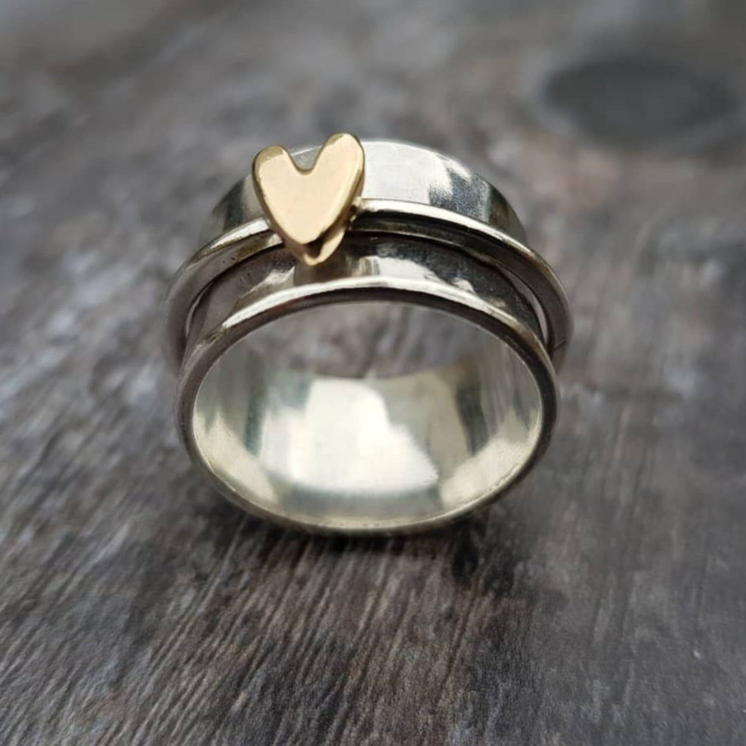Vintage Gold Heart Silver Ring