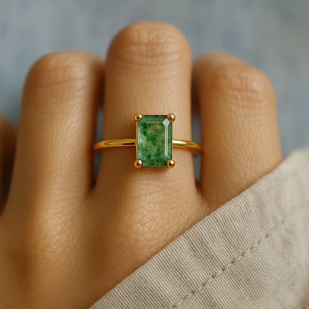 Natürlicher Moosachat-Ring
