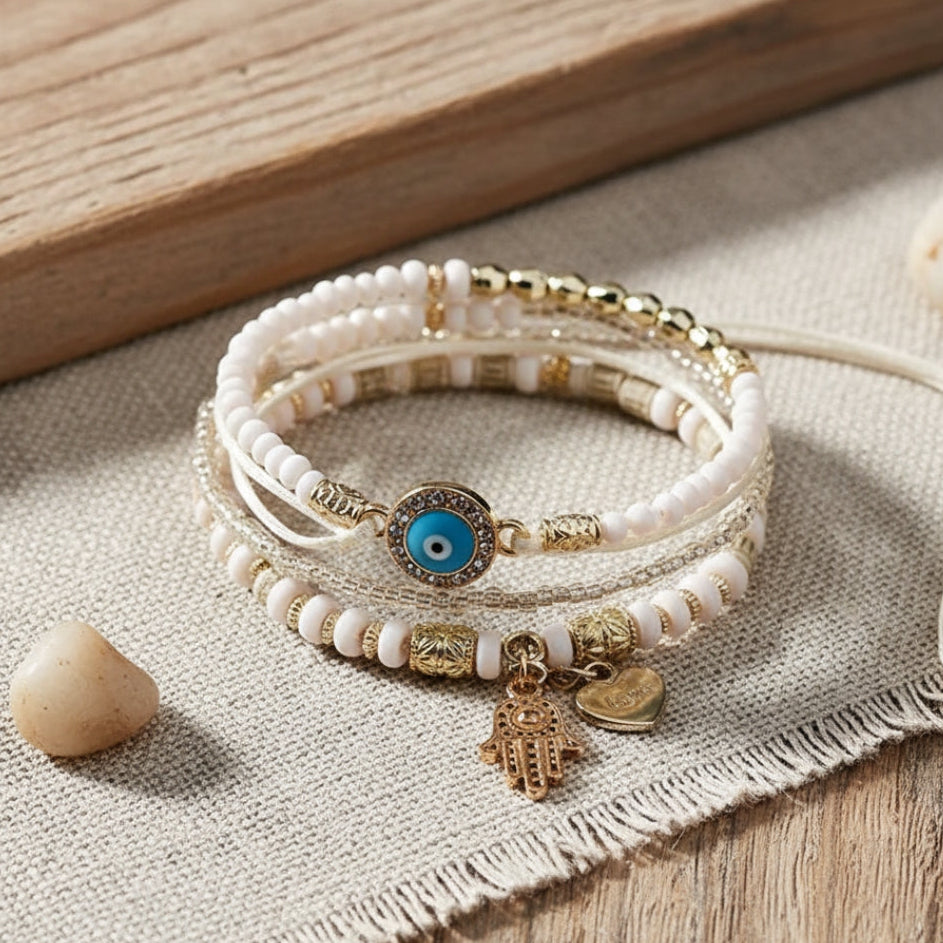 Elegantes Gold Hamsa Armband-Set