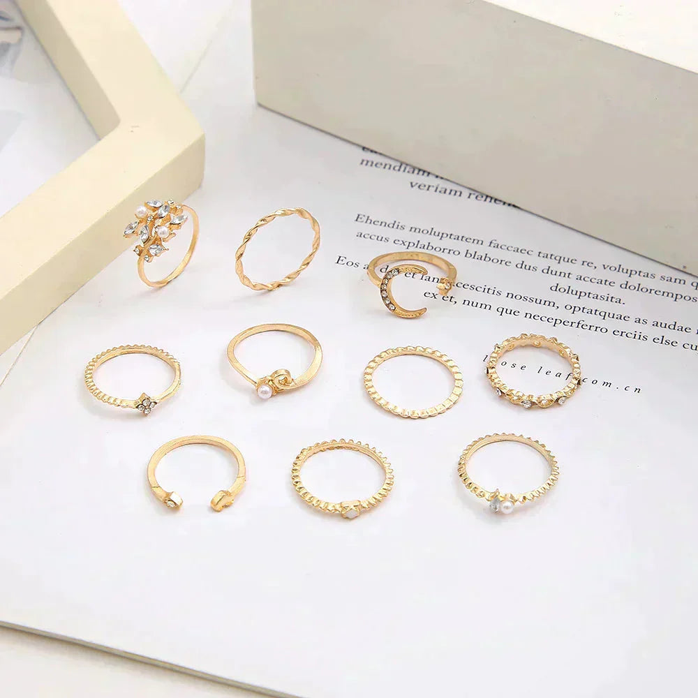 10er-Pack Bohemian Silber- und Goldringe