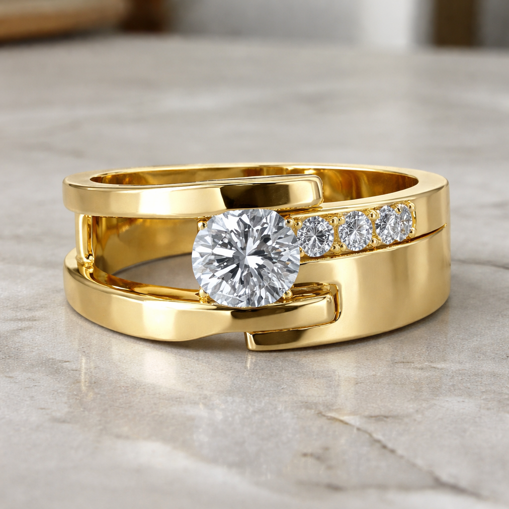 Eleganter Vintage Band Gold Zirkonia Ring
