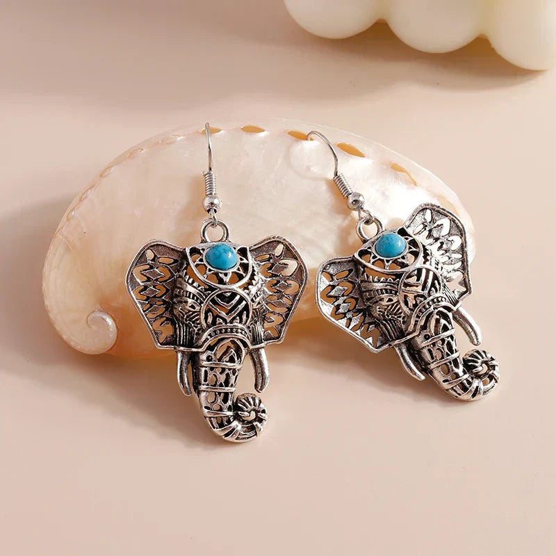 Vintage Elefanten Ohrhänger Silber Bohemian